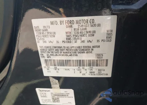 2013 Lincoln Mkx из США, поврежденный, VIN 2LMDJ8JK9DBL45156